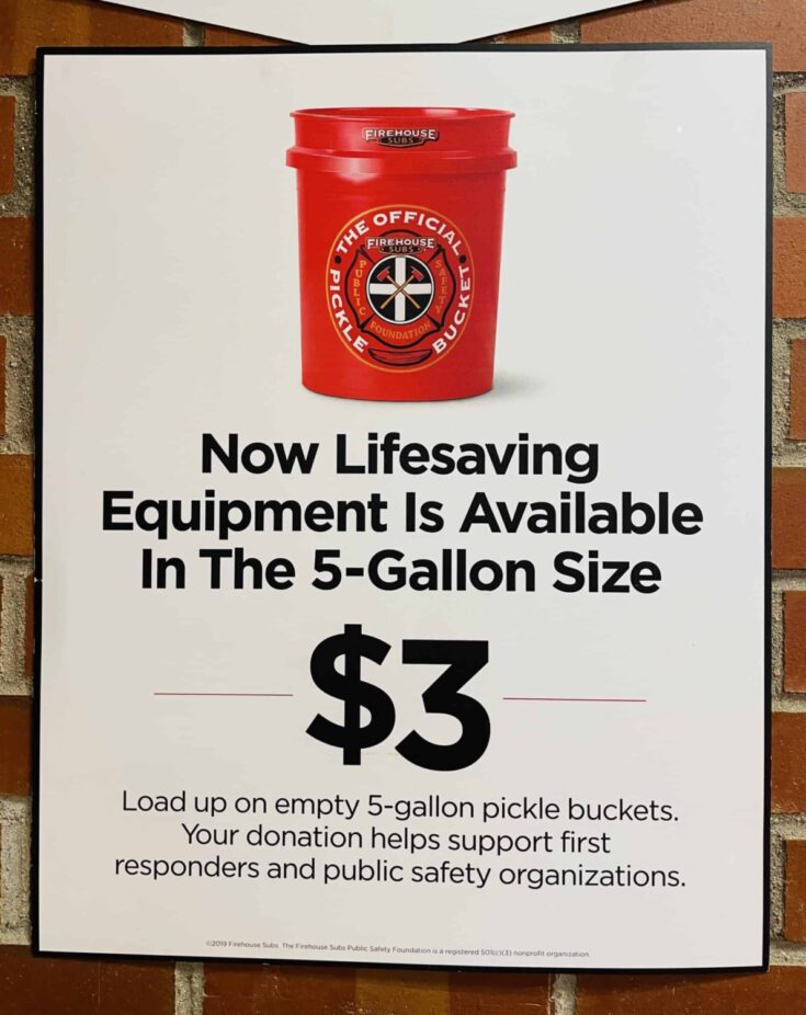 Get Empty 5Gallon Pickle Bucket for 3 at Firehouse Subs Mile High on the Cheap