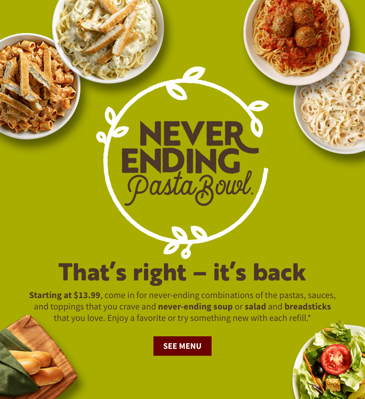 Final Weekend! Olive Garden Brings Back Popular NeverEnding Pasta Bowl