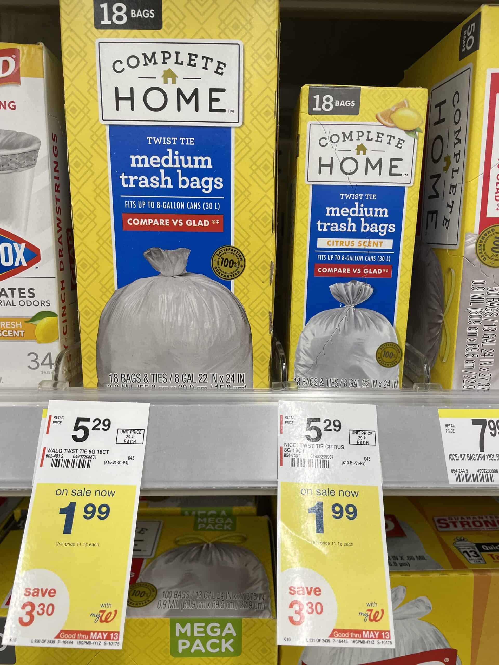 Walgreens Complete Home Citrus 8 Gallon Trash Bags Twist Tie White